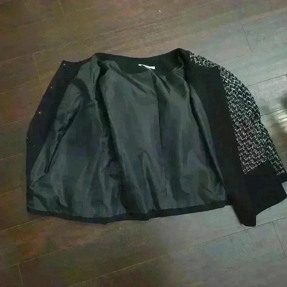 Peter Nygard Wool  Blend Tweed Black & Silver Lined Blazer Jacket Coat Size 18 - Picture 6 of 8